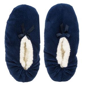 Women's Snuggly Plush Sherpa Lined Slipper Socks in Navy Blue, Large